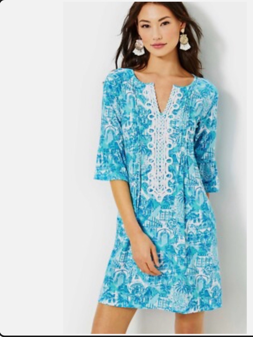 🌲 Lilly Pulitzer Amalfi Blue Krista  Dress with White Lace Accents